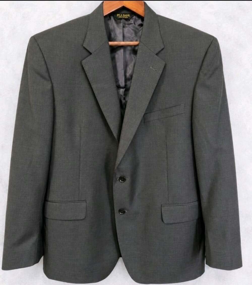 Jos A Bank Signature Gold Blazer Mens 44R Charcoal Gray Wool Sport Coat